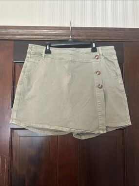 Tribal Khaki A-Line Skort with Button Detail
